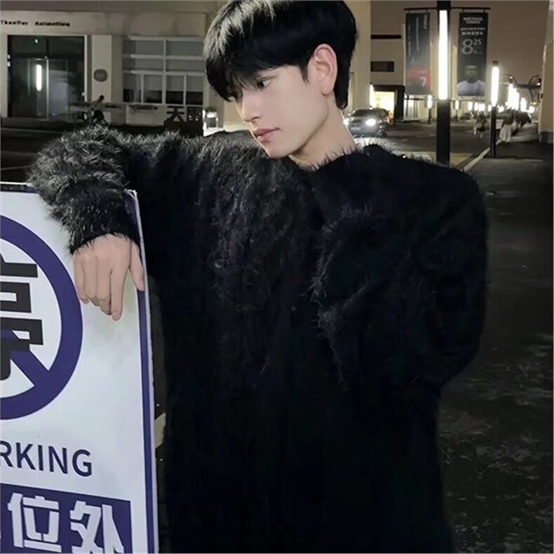 氛围感穿搭白色水貂绒软糯毛衣男女冬季韩慵懒风外穿宽松针织衫，男装针织衫/毛衣，星座506A