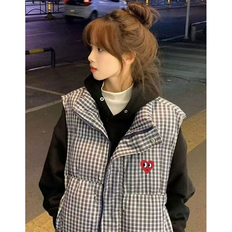 无袖格子坎肩棉衣马甲女秋冬宽松立领棉服夹棉外套MJ1110,男装棉衣,星座1116A（原606A-3）