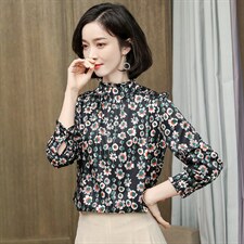 玖伊兰荷叶领中袖印花真丝上衣女2026夏季新款真丝洋气碎花小衫，女装衬衫，阿舍尔精品