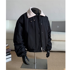 假模美式复古羊羔毛翻领棉服飞行夹克棉衣加厚外套男H1031P128，男装夹克，电商A341
