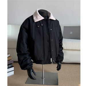 假模 美式复古羊羔毛翻领棉服飞行夹克棉衣加厚外套男 H1031 P128图片