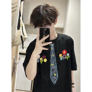 万针全刺绣解构设计260克重磅双纱纯棉高品质美式高街短袖T恤特35图片