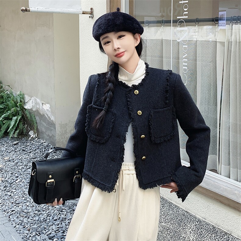 轻奢高级感小香风双面羊毛大衣女时髦气质流苏复古小个子毛呢外套,女装毛呢外套,丝露怡语