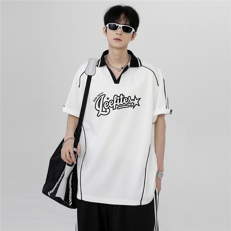 翻领解构休闲百搭街头青春少年感男女同款短袖POLO衫T恤T261-P38，男装Polo衫，电商C307