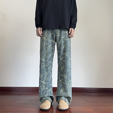 B221美式ins高街暗黑宽松直筒提花牛仔裤LK24394-特P52控88，男装牛仔裤，电商B221