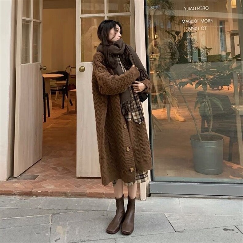 棕色开衫针织毛衣外套中长款早秋小个子上衣女初秋2025新款慵懒风,男装针织衫/毛衣,星座1210-1