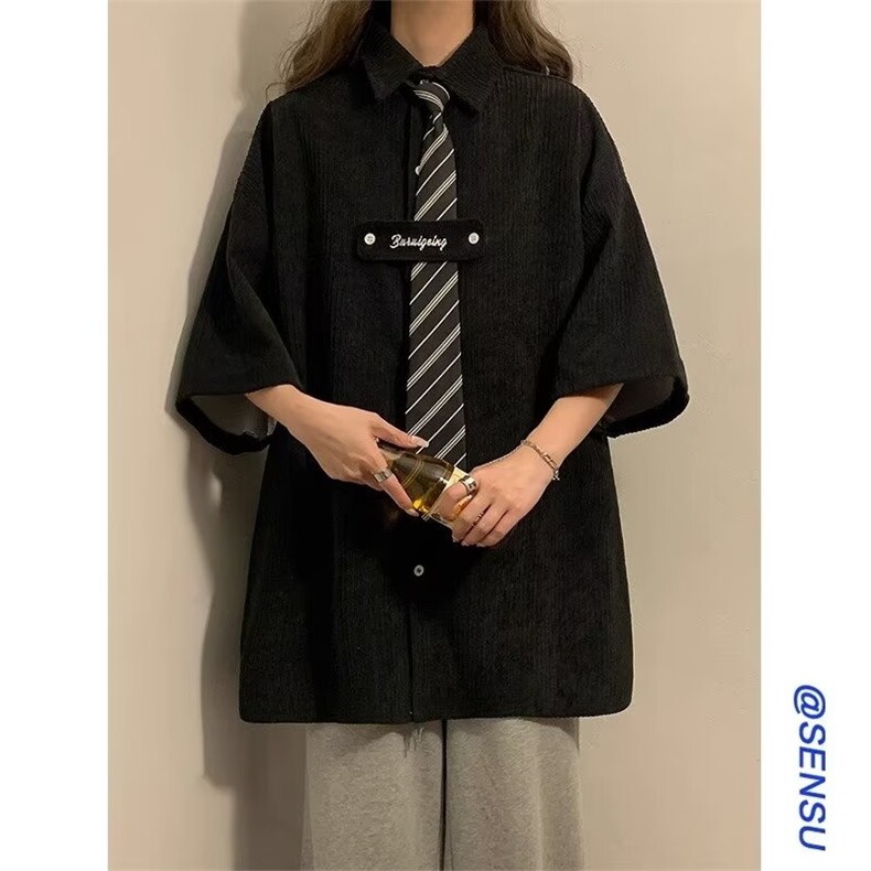 领带长袖衬衫秋冬2024新款衬衣设别致美式复古上衣外套加领带图片