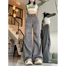 秋款男女鹿皮绒休闲裤字母印花褶皱抽绳束脚中性风长裤h972P50，男装休闲裤，星座1013-1