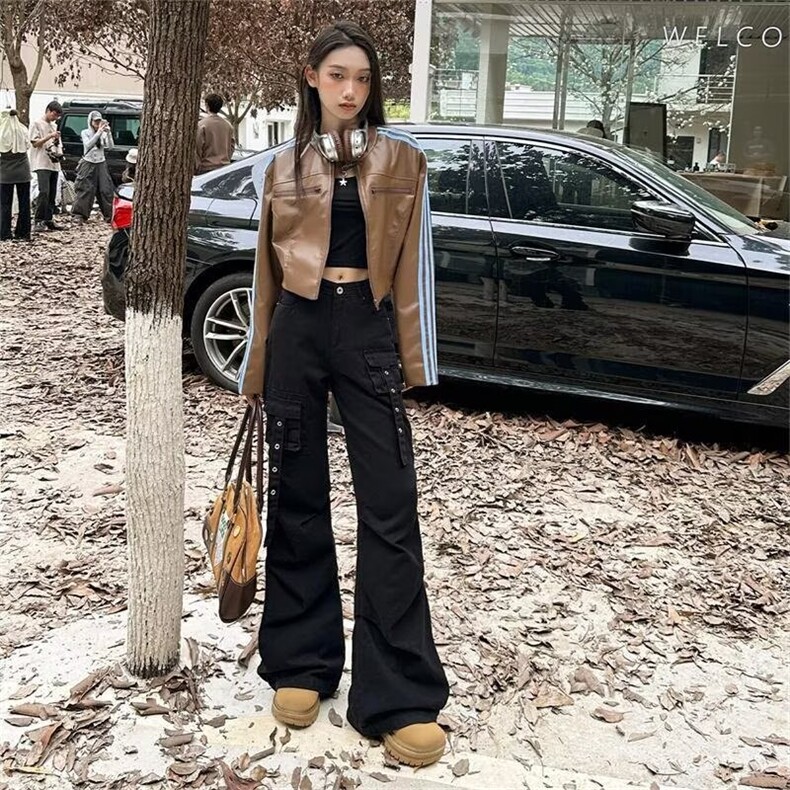 美式复古hiphop重工多口袋嘻哈街头高街喇叭牛仔裤K71526-P50网图图片
