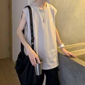 2022夏季男装背心加肥加大码宽松短袖T恤无袖衫C417-T205-图片