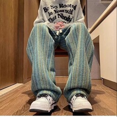 美拉德竖条纹休闲子男春秋季美式潮牌宽松裤休闲加厚长裤WK7945，男装休闲裤，星座506