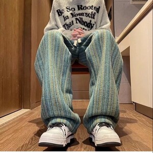 美拉德竖条纹休闲子男春秋季美式潮牌宽松裤休闲加厚长裤WK7945图片