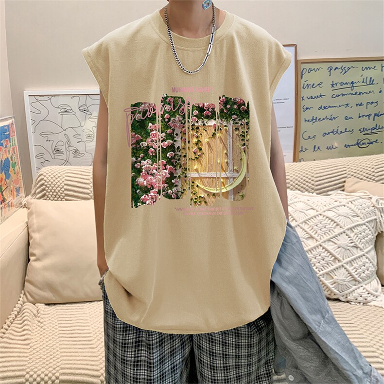 直播品质 重磅纯棉 220克美式印花宽松背心男女无袖t恤潮BX317P25图片
