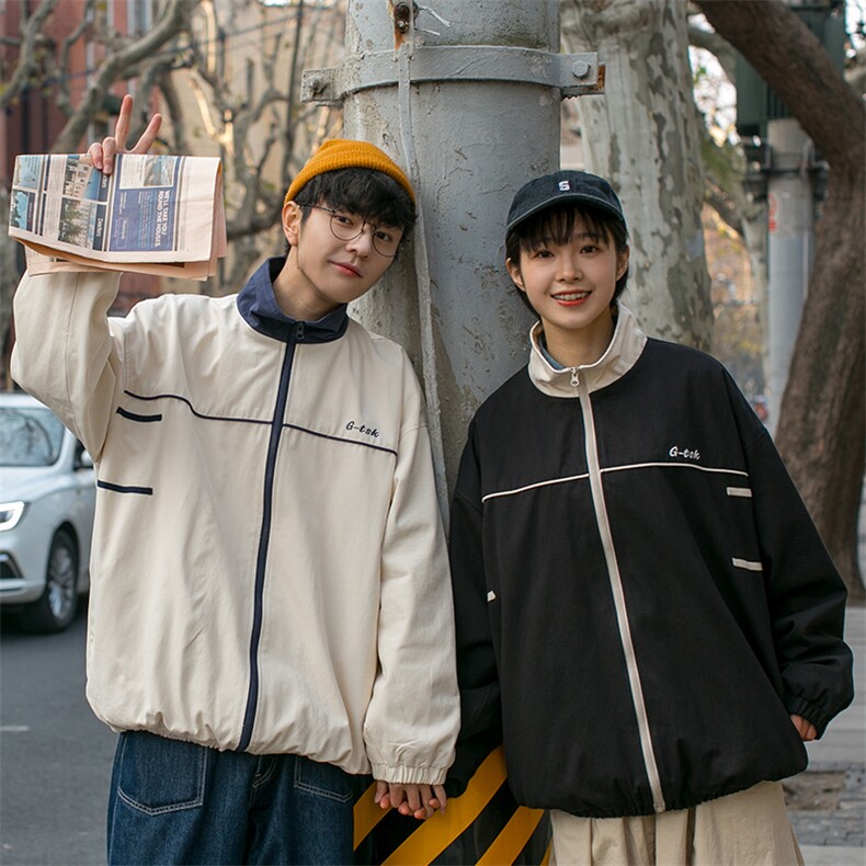 男装类目2021情侣装春装新款字母刺绣夹克同色系外套班服D68-P88,男装夹克,电商A335-1（原A458）