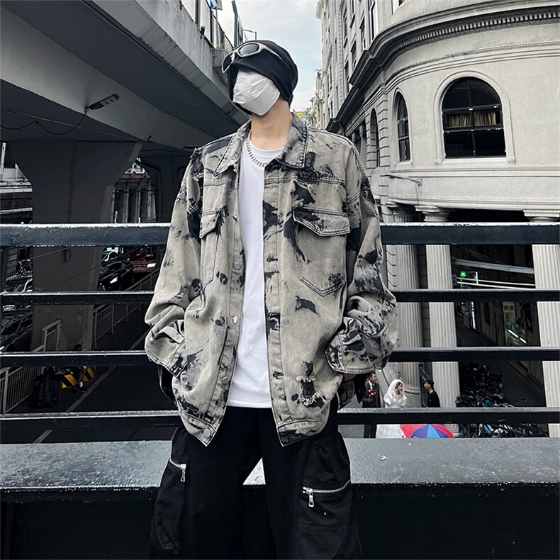 美式牛仔外套男春扎染破坏牛仔衣设计感高街夹克潮NT521P75,男装工装外套,星座301D-2(原星座1004-1）