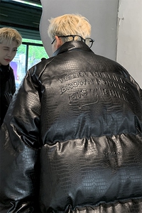 港风鳄鱼纹钢印字母图案设计大码休闲潮流棉衣男MY77727P128控168图片