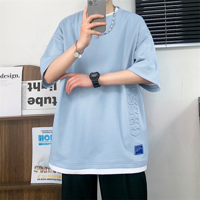冰氧仿棉短袖港风白墙夏季休闲百搭刺绣纯色男上衣TC3148-P24控48图片
