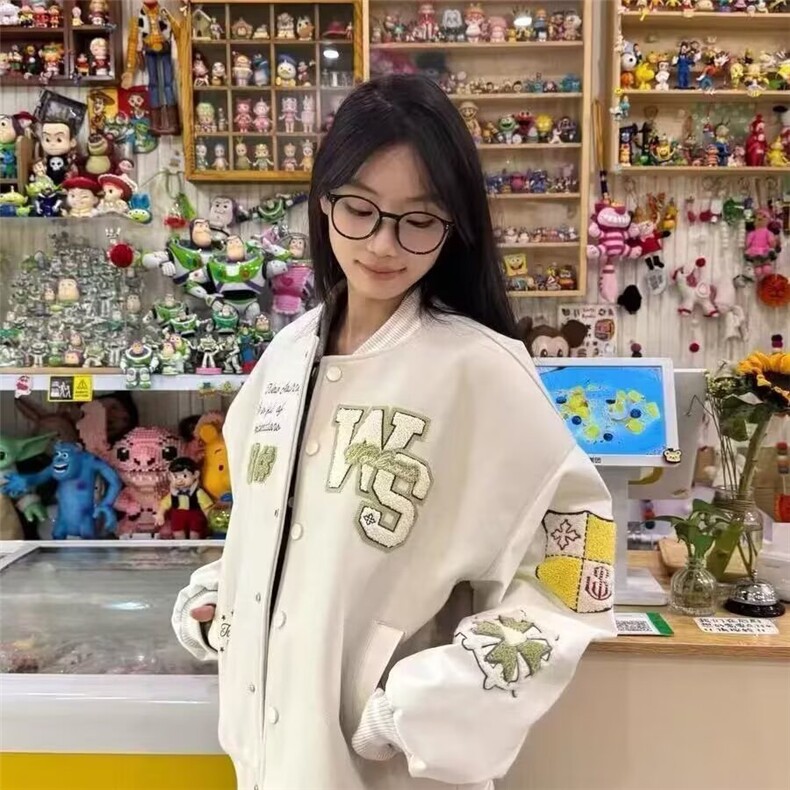 文艺简约日系气质新款流行ins百搭慵懒刺绣双层棒球服时尚潮流,男装夹克,星座506A