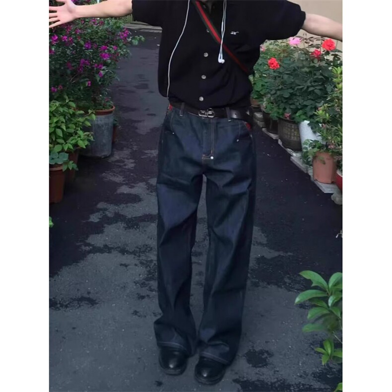 CGG美式丹宁蓝设计感宽松直筒刺绣牛仔裤男hiphop休闲vibe风长裤,男装牛仔裤,四季星座505