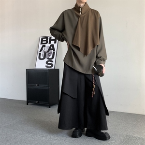 春装2025美拉德日系复古风设计感男女拼接立领衬衫质感半高领衬衣图片