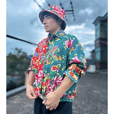 PC203长袖拼接东北大花风民族牡丹大花撞色AB版衬衫团队表演，男装民族服装，星座115A-2