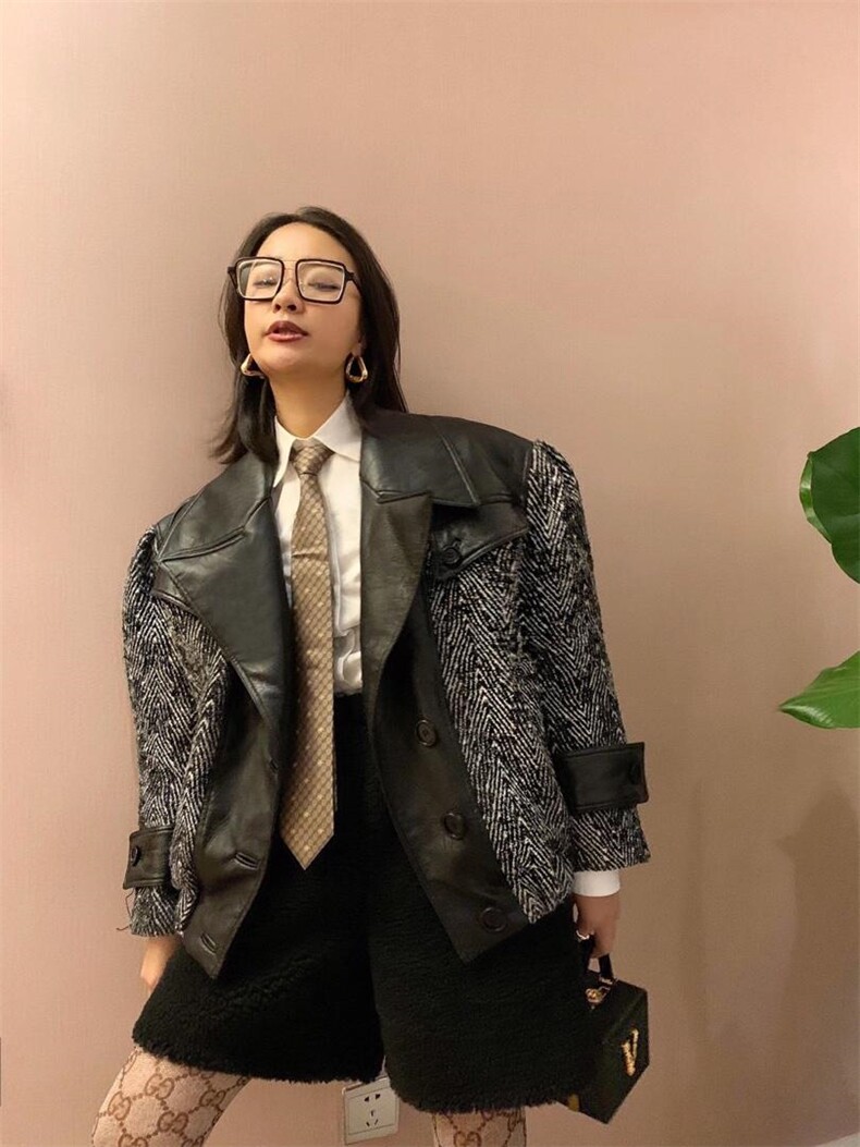 人字纹拼接外套，其它，last name