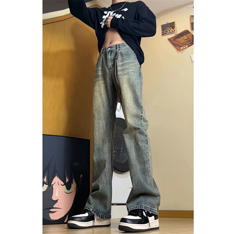 秋季美式ins高街hiphop重工艺水洗微喇复古蓝牛仔裤货号K2320P55,男装牛仔裤,电商A063