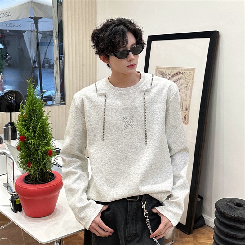 链条项链款男大时尚卫衣秋冬打底设计高街痞帅潮男打底衫长袖P55图片