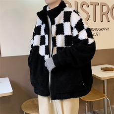 棋盘格羊羔绒服秋冬季袄韩版百搭宽松保暖衣外套W6155-P50，男装棉衣，星座512-3