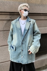 垫肩牛仔外男款秋季美式复古高街潮牌水洗做旧痞帅宽松西装领夹克，男装夹克，星座505-2（原电商A260-1)