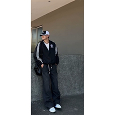 猫爪设计条纹拼接牛仔裤水洗复古做旧直筒裤G1106-特批40-79，男装牛仔裤，星座910