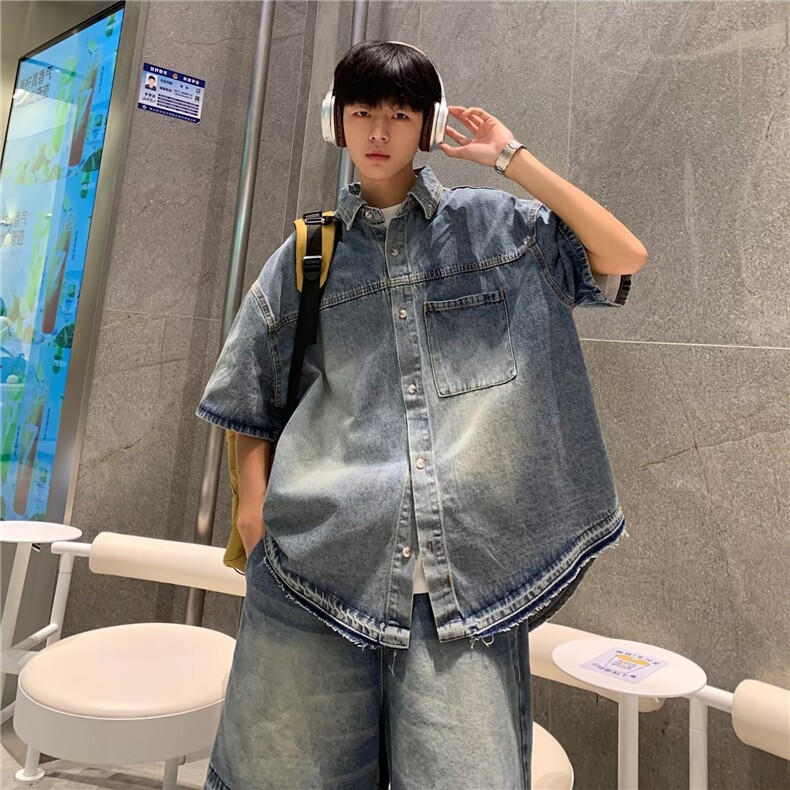 牛仔套装男韩版潮流做旧个性2024秋夏新款inside两件套W4958-P83，男装休闲套装，星座412-2