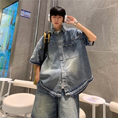 牛仔套装男韩版潮流做旧个性2024秋夏新款inside两件套W4958-P83，男装休闲套装，星座412-2