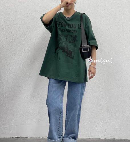 韩版宽松大T袖口卷边设计休闲潮流时尚 喜欢?聊，女装，米轨