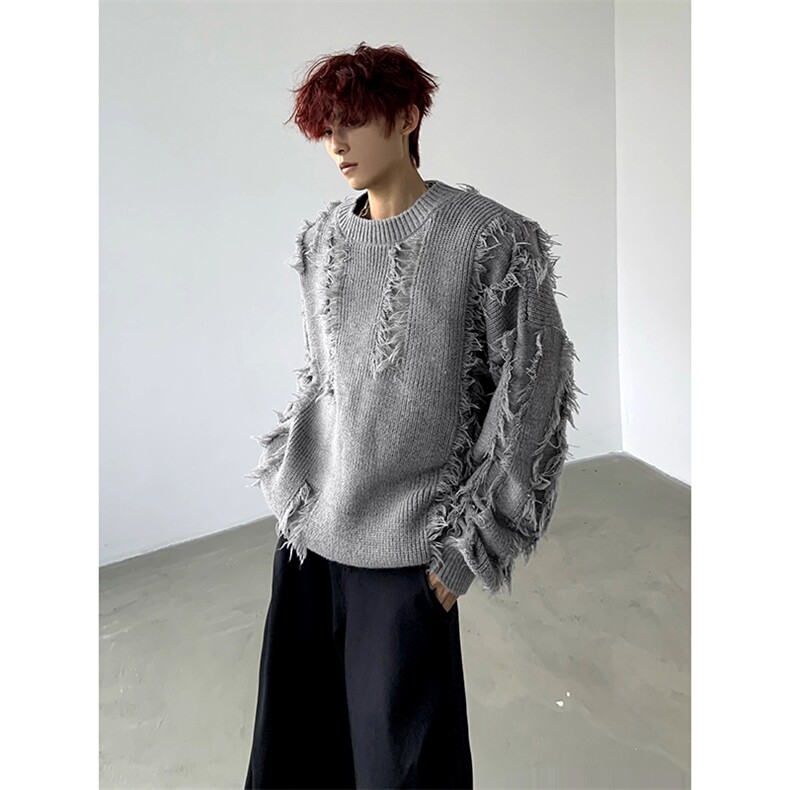 宽松韩版剪裁设计感毛衣时尚随性舒适不规则毛衣HY832TP55控89，男装针织衫/毛衣，电商A102B