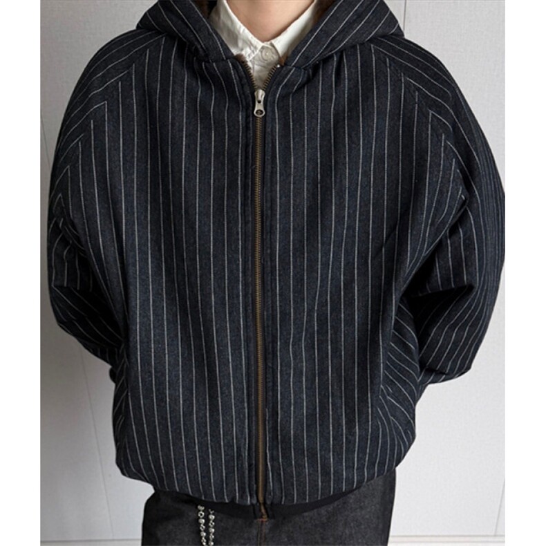 竖条豹纹内里拼接撞色连帽棉服男女冬季座山雕外套 M5039图片