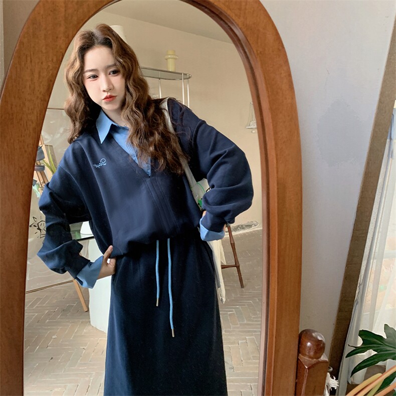 26新款现货大货已到店假两件卫衣?半裙套装6857-P170-K258,女装套装/套裙,2D034