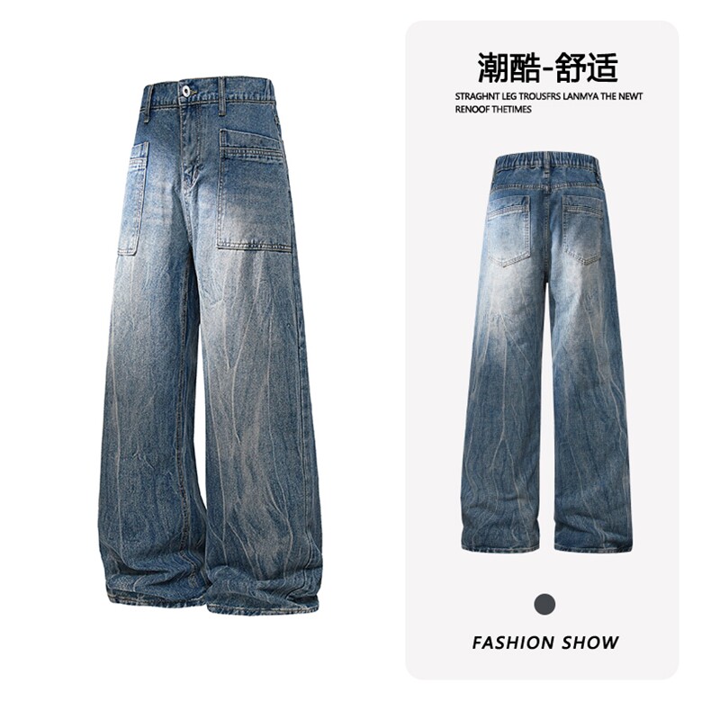 B221 美式ins高街暗黑小众重工艺直筒牛仔裤 LK24348-特P48控89.9图片