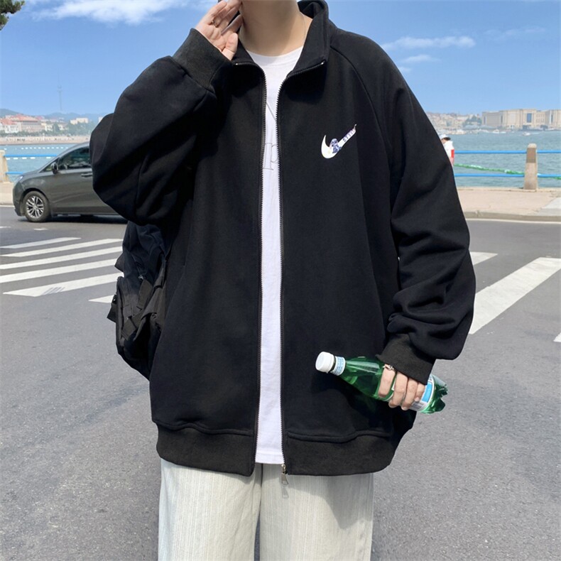 Y8887P43港风外景秋季立领开衫休闲对钩印花情侣学生卫衣外套,男装卫衣,电商A026-1