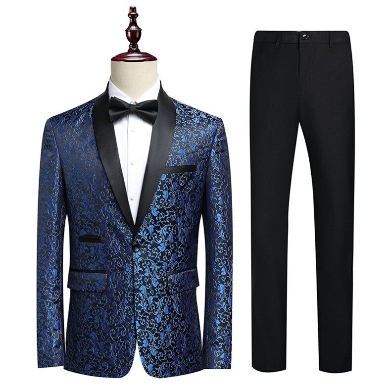 JS8607-XK-D P170东南亚跨境大码金色绣花西装套装结婚礼服青果领图片