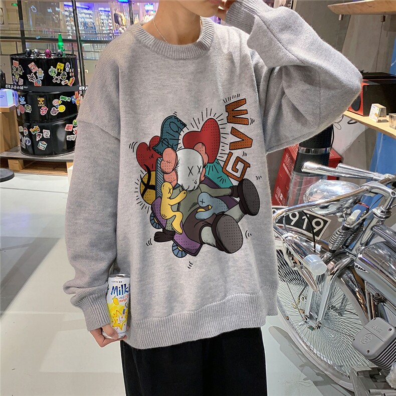 1港风新款宽松休闲中性情侣潮流印花毛衣男外套7790P55加绒P70,男装针织衫/毛衣,星座226-2