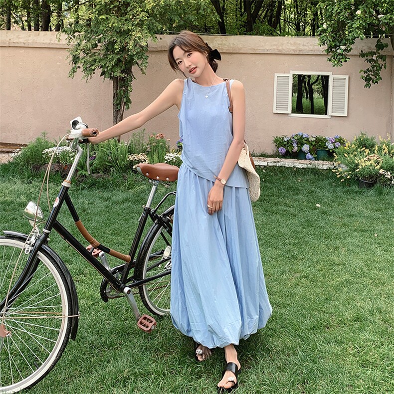 2025年夏季新款时尚优雅甜美两件套气质温柔连衣裙套装女,女装套装/套裙,幸运星