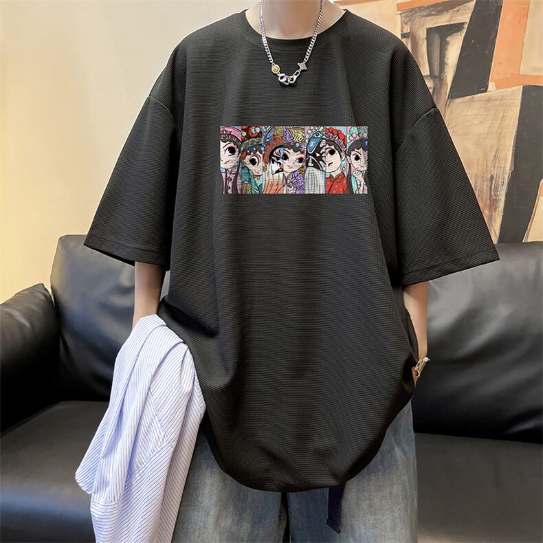 京剧脸谱风华夫格t恤男短袖男大码五分袖酒店风HT73250-P22,男装T恤,电商A040