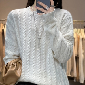 秋冬季新款女百搭显瘦时尚圆领羊毛衫图片