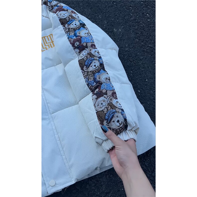 特批70冬季小熊刺绣印花宽松加厚连帽保暖校园情侣外套MY0069,男装棉衣,电商A128
