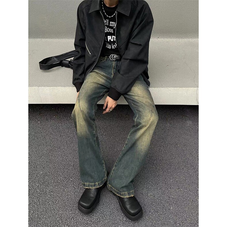 美式ins高街hiphop微喇重工艺水洗复古蓝牛仔裤货号K2322-1P60,男装牛仔裤,电商A063