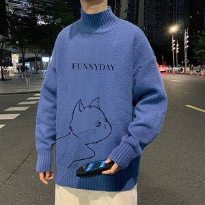 M18149-P45加绒款-P65半高领毛衣男士大码针织衫男毛线衣男，男装针织衫/毛衣，电商A040