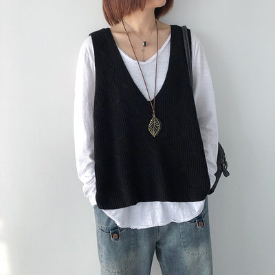 棉线针织马甲背心女2025秋季宽松大码短外搭纯色无袖坎肩马甲上衣，女装马甲，洁纯羊绒