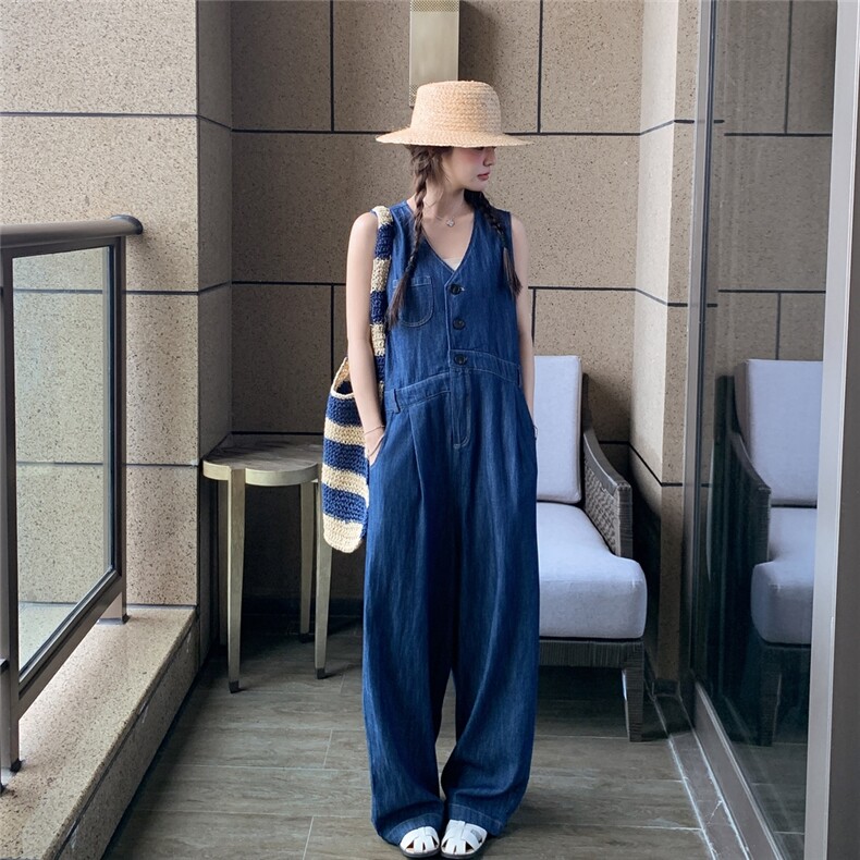网红爆款休闲显瘦牛仔连体裤女夏季新款连衣裤学院风长款背带裤潮,女装连体裤,2C216