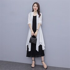 连衣裙披肩两件套夏季新款无袖裙外搭披肩雪纺衫，女装连衣裙，秀美人生